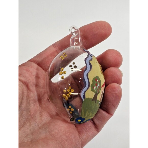 KSD VINTAGE Blown Glass Hand Painted  Church & Bell Christmas Tree Ornament EUC - Picture 2 of 4